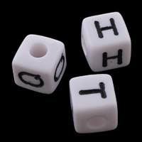 Alphabet Acrylic Beads Cube & with letter pattern & solid color white Approx 4mm Approx Sold By Bag