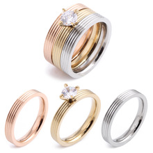 Cubic Zirconia Stainless Steel Finger Ring Set