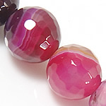 Naturlig Rose Agate perler, Runde, facetteret & stribe, 8mm, Hole:Ca. 0.8-1mm, Længde Ca. 15.5 inch, 5Strands/Lot, Solgt af Lot