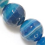 Natürliche blaue Achat Perlen, Streifen Achat, rund, facettierte, blau, 10mm, Bohrung:ca. 1-2mm, Länge ca. 15 ZollInch, 5SträngeStrang/Menge, verkauft von Menge
