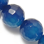 Perle Agate bleue naturelle, Rond, facettes, bleu, 12mm, Trou:Environ 1.2mm, Longueur Environ 15 pouce, 5Strandstoron/lot, Vendu par lot