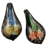 Inner Blomma Lampwork Häng, Leaf, inre blomma, blandade färger, 30x55x12mm, Hål:Ca 9mm, 12PC/Box, Säljs av Box