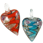 Inner Twist Lampwork Pendants, Heart, mixed colors, 29x35x18mm, Hole:Approx 8mm, 12PCs/Box, Sold By Box