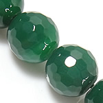 Φυσικά Χάντρες Πράσινη Agate, Γύρος, πολύπλευρη, πράσινος, 14mm, Τρύπα:Περίπου 1.2-1.5mm, Μήκος Περίπου 15 inch, 5Σκέλη/Παρτίδα, Sold Με Παρτίδα