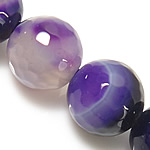 Φυσικά Χάντρες Purple Agate, Γύρος, πολύπλευρη & ρίγα, 6mm, Τρύπα:Περίπου 0.8-1mm, Μήκος Περίπου 14.5 inch, 5Σκέλη/Παρτίδα, Sold Με Παρτίδα