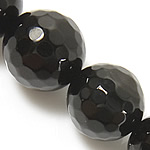 Perline naturali in agata nero, Cerchio, sfaccettati, nero, grado A, 8mm, Foro:Appross. 0.8-1mm, Lunghezza Appross. 15 pollice, 5Strandstrefolo/lotto, Venduto da lotto