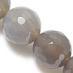 Natural Grey Agate perler, Grå Agate, Runde, naturlig, facetteret, 14mm, Hole:Ca. 1.2-1.5mm, Længde Ca. 15 inch, 5Strands/Lot, Solgt af Lot