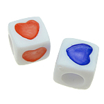 ABS plast perler, med hjerte mønster & blandet, hvid, 7x7mm, Hole:Ca. 4mm, 1700pc'er/Bag, Solgt af Bag