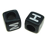 Grânulos de alfabeto plástico ABS, Cubo, cores misturadas, 6x6mm, Buraco:Aprox 3.5mm, 2700PCs/Bag, vendido por Bag