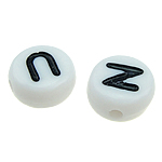 Perles Alphabet plastique ABS, Plat rond, modèle mixte, blanc, 7x4mm, Trou:Environ 1mm, 3600PC/sac, Vendu par sac