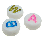 ABS Plaisteacha Aibítir Beads, measctha, bán, 7x3.50mm, Poll:Thart 1mm, 3600ríomhairí pearsanta/Mála, Díolta De réir Mála