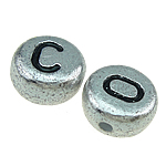 ABS-Kunststoff Alphabet Perlen, ABS Kunststoff, gemischt, Silberfarbe, 7x3.50mm, Bohrung:ca. 1mm, 3600PCs/Tasche, verkauft von Tasche