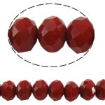 Rondelle-Krystal-Perler, Krystal, efterligning CRYSTALLIZED™ krystaller, rubin, 8x10mm, Hole:Ca. 1.5mm, Længde Ca. 22 inch, 10Strands/Bag, Solgt af Bag