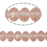 Kryształowe koraliki rondelle, Kryształ, Okrąg, imitacja kryształu CRYSTALLIZED™, jasnobrzoskwiniowy, 4x6mm, otwór:około 1mm, długość około 16 cal, 10nici/torba, około 100komputery/Strand, sprzedane przez torba