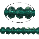 Rondelle-Krystal-Perler, Krystal, efterligning CRYSTALLIZED™ krystaller, Smaragd, 4x6mm, Hole:Ca. 1mm, Længde Ca. 18 inch, 10pc'er/Bag, Solgt af Bag