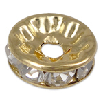 Separadores de Diamantes de Imitación, metal, chapado en color dorado, con diamantes de imitación, libre de níquel, plomo & cadmio, 10x10x4mm, agujero:aproximado 2mm, 100PCs/Bolsa, Vendido por Bolsa