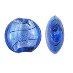 Silberfolie Lampwork Perlen, flache Runde, blau, 20x10mm, Bohrung:ca. 1.5mm, 100PCs/Tasche, verkauft von Tasche
