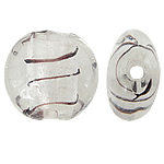 Koraliki szklane ze zsrebrną folią, Lampwork, Płaskie koło, srebrna folia, biały, 20mm, otwór:około 1.5mm, 100komputery/torba, sprzedane przez torba