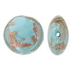 Perles de Murano sable d'or, chalumeau, Plat rond, bleu, 20x10mm, Trou:Environ 1.5mm, 100PC/sac, Vendu par sac