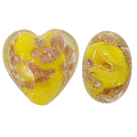 Perles de Murano sable d'or, chalumeau, coeur, Jaune, 20x20x13mm, Trou:Environ 2mm, 100PC/sac, Vendu par sac