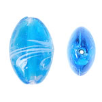 Handgemaakte Lampwork Beads, Ovaal, blauw, 17x24x10mm, Gat:Ca 2mm, 100pC's/Bag, Verkocht door Bag