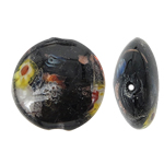 Goldsand Lampwork Perlen, flache Runde, schwarz, 20x10mm, Bohrung:ca. 2mm, 100PCs/Tasche, verkauft von Tasche