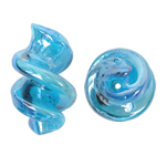 Granulos artesanais de  Lampwork, vidrilho, Hélice, azul, 15x29mm, Buraco:Aprox 2mm, 100PCs/Bag, vendido por Bag