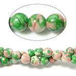 Regen Blumen Stein Perlen, rund, grün, 14mm, Bohrung:ca. 1.2-1.4mm, Länge ca. 15 ZollInch, 5SträngeStrang/Menge, ca. 27PCs/PC, verkauft von Menge