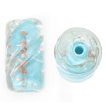 Perles de Murano sable d'or, chalumeau, tube, bleu, 10x21mm, Trou:Environ 1.5mm, 100PC/sac, Vendu par sac