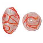 Ručno lampwork perle, Oval, crven, 16x25mm, Rupa:Približno 2mm, 100računala/Torba, Prodano By Torba