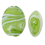 Ručno lampwork perle, Oval, zelen, 24x30x12mm, Rupa:Približno 2.5mm, 100računala/Torba, Prodano By Torba