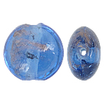 Guld Sand Lampeperler, Lampwork, Flad Rund, blå, 12x8mm, Hole:Ca. 1.5mm, 100pc'er/Bag, Solgt af Bag