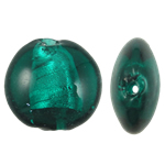 Silberfolie Lampwork Perlen, flache Runde, grün, 20x10mm, Bohrung:ca. 2mm, 100PCs/Tasche, verkauft von Tasche