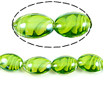 Abalorios de Cristal de Murano con Interior Trenzado, Óvalo, verde, 18x25x10mm, agujero:aproximado 2mm, 100PCs/Bolsa, Vendido por Bolsa