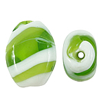 Ručno lampwork perle, Oval, zelen, 17x21x11mm, Rupa:Približno 2.5mm, 100računala/Torba, Prodano By Torba