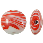 Handgemaakte Lampwork Beads, Rond plat, rood, 16x8mm, Gat:Ca 2mm, 100pC's/Bag, Verkocht door Bag