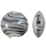 Handgemaakte Lampwork Beads, Rond plat, streep, 16x8mm, Gat:Ca 2mm, 100pC's/Bag, Verkocht door Bag