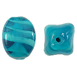 Belső Twist Lampwork gyöngyök, Ovális, kék, 12x17mm, Lyuk:Kb 2mm, 100PC-k/Bag, Által értékesített Bag