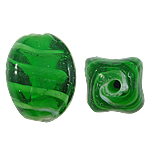 Belső Twist Lampwork gyöngyök, Ovális, zöld, 12x17mm, Lyuk:Kb 2mm, 100PC-k/Bag, Által értékesített Bag