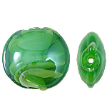 Abalorios de Cristal de Murano con Interior Trenzado, Redondo aplanado, verde, 15x8mm, agujero:aproximado 2mm, 100PCs/Bolsa, Vendido por Bolsa