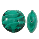 Belső Twist Lampwork gyöngyök, Lapos kerek, zöld, 15x8mm, Lyuk:Kb 2mm, 100PC-k/Bag, Által értékesített Bag