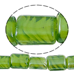 Abalorios de Cristal de Murano con Interior Trenzado, Rectángular, verde, 12x15x8mm, agujero:aproximado 2mm, longitud 18.5 , 5Strandsfilamento/Bolsa, Vendido por Bolsa