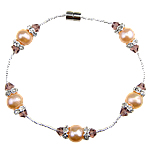 Sötvatten odlade Pearl Bracelet, Freshwater Pearl, med Glas, mässing magnetlås, 7-8mm, Såld Per Ca 7.5 inch Strand
