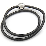 Rundsleder armbanden, Koeienhuid, roestvrij staal magnetische sluiting, 2-strengs, zwart, 4mm, 13mm, Per verkocht 16 inch Strand
