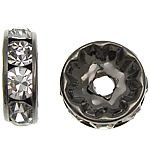 Separadores de Metal, Toroidal, chapado en color plomo negro, con diamantes de imitación, libre de níquel, plomo & cadmio, 10x10x3.80mm, agujero:aproximado 2.2mm, 500PCs/Bolsa, Vendido por Bolsa