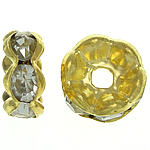 Dystanse z kryształem górskim, Mosiądz, Okrąg, Platerowane w kolorze złota, z kamieniem, bez zawartości niklu, ołowiu i kadmu, 6x6x2.80mm, otwór:około 1.8mm, 500komputery/torba, sprzedane przez torba