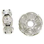 Dystanse z kryształem górskim, Mosiądz, Okrąg, Platerowane w kolorze srebra, z kamieniem, bez zawartości niklu, ołowiu i kadmu, 6x6x2.80mm, otwór:około 1.8mm, 500komputery/torba, sprzedane przez torba