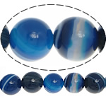Natürliche blaue Achat Perlen, Streifen Achat, rund, blau, 12mm, Bohrung:ca. 1.2mm, Länge ca. 15.5 ZollInch, 5SträngeStrang/Menge, verkauft von Menge