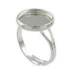 Messing Bezel Ring Base, silver plated, verstelbaar, lood en cadmium vrij, 14mm, 12mm, Binnendiameter:Ca 12mm, Maat:7, 300pC's/Bag, Verkocht door Bag