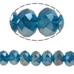 Rondelle-Krystal-Perler, Krystal, efterligning CRYSTALLIZED™ krystaller, Indicolite, 6x8mm, Hole:Ca. 1mm, Længde Ca. 17 inch, 10Strands/Bag, Solgt af Bag